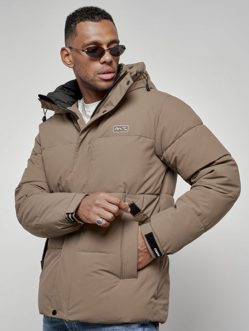 Куртка молодежная мужская зимняя с капюшоном коричневого цвета 8356K - Wonderrman фото 12