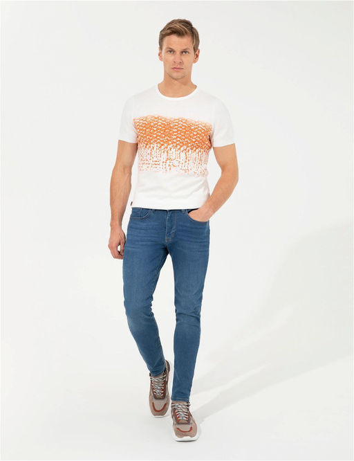 Ekru Slim Fit Bisiklet Yaka Triko Ti__rt - Pierre cardin фото 4