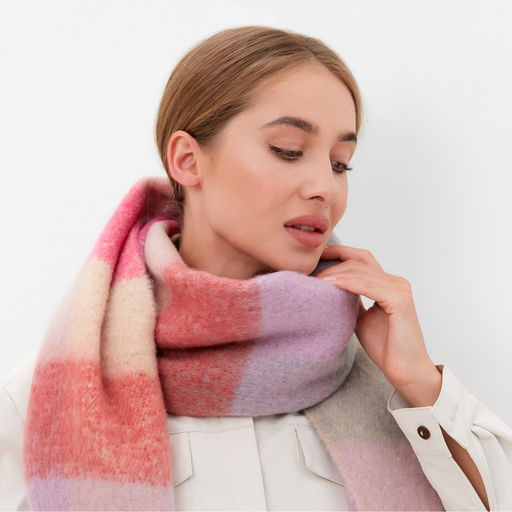 Шарф зимний объемный с кистями MINAKU клетка 210*38+18 см