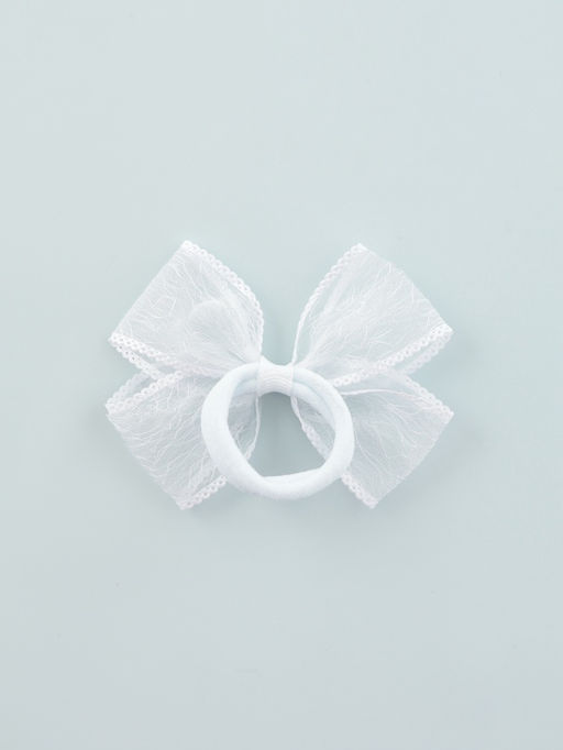 Цена за 6 шт. Бант для волос на резинке «Бантик», кружевной край полоски, 9 см, белый