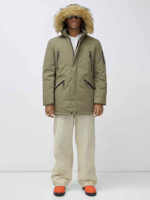 Парка мужская зимняя удлиненная с мехом бежевого цвета 606_1B - Wonderrman фото 7