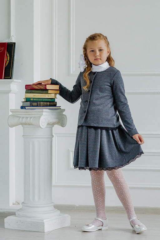 Юбка детская школьная серая с кружевом Dress Code