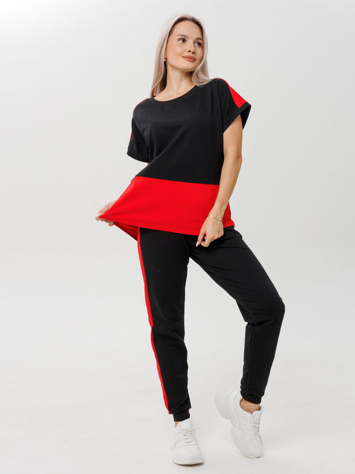 Костюм женский К-209 (футер с лайкрой) Чёрно-красная