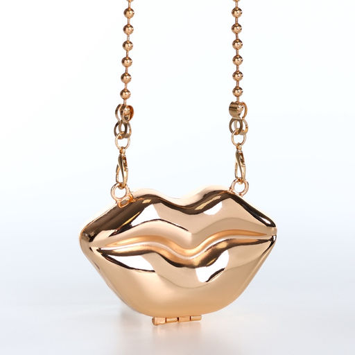 Сумка мини-клатч на магните, в форме губ, жёсткий корпус, на длинной цепочке, золотистая