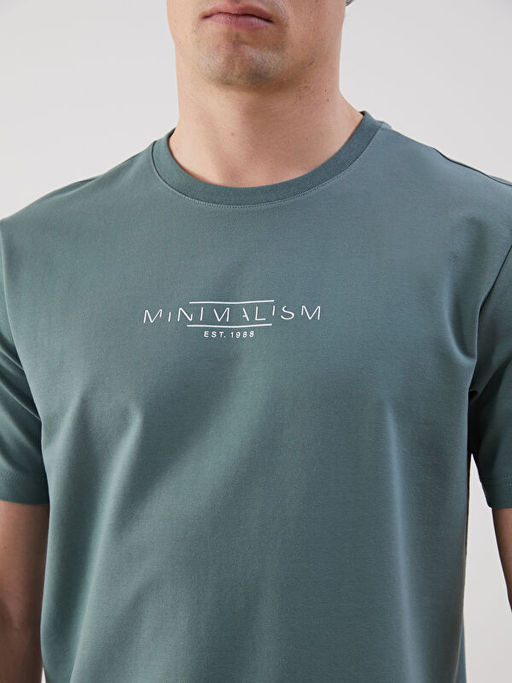 Bisiklet Yaka Bask?l? Penye Erkek Ti??rt