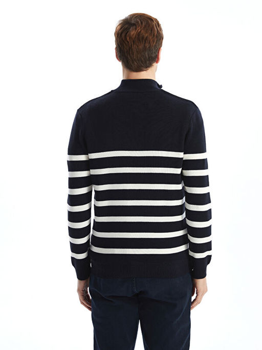 Dik Yaka Uzun Kollu ?izgili Erkek Triko Kazak