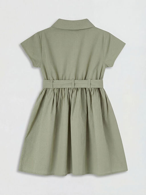 G?mlek Yaka K?z ?ocuk Poplin Elbise ve Kemer