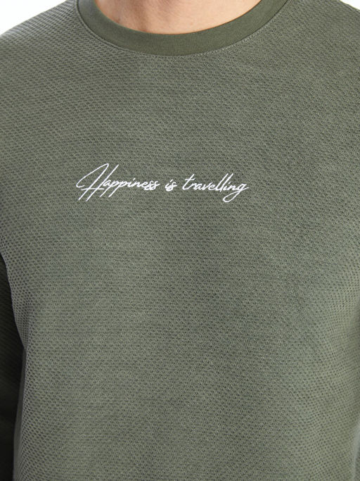 Bisiklet Yaka Uzun Kollu Bask?l? Erkek Sweatshirt