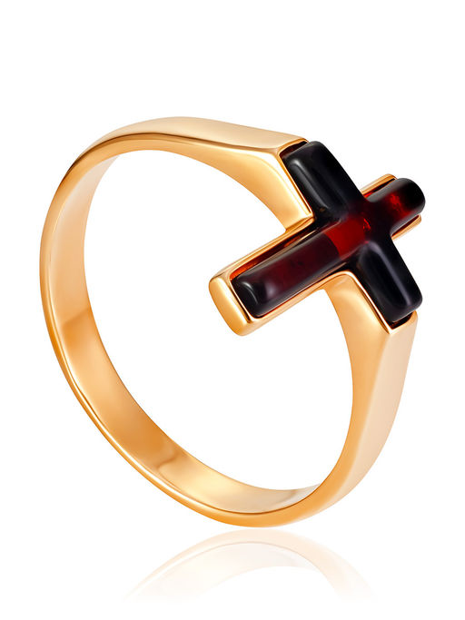 Стильное позолоченное кольцо с крестиком из янтаря London