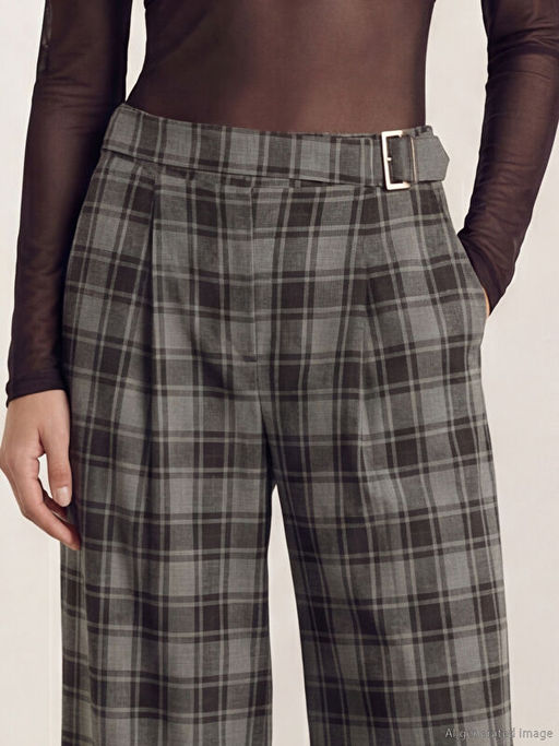 Beli Kemerli Ekose Geni? Pa?a Kad?n Pantolon