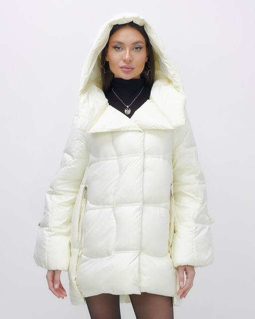 Куртка зимняя женская с большим капюшоном модная бежевого цвета 7739B - Visdeer фото 12
