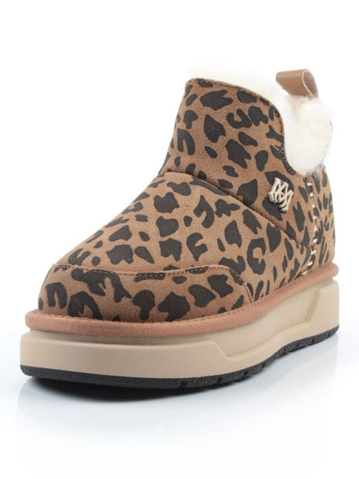 04-PAJW01-5Z BROWN/LEOPARD Ботинки зимние женские (натуральная замша, 100% шерсть, натуральный мех)