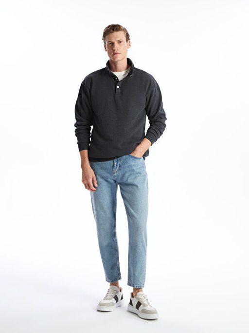 Dik Yaka Uzun Kollu Erkek Kal?n Sweatshirt