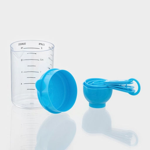 Набор мерных ложек Доляна «Маэстро», 7 предметов: стакан 500 мл, ложки, пластик, голубой