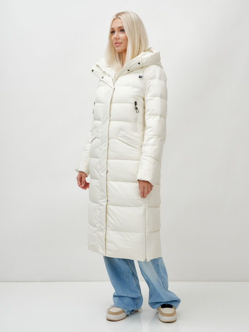 Пальто утепленное стеганное зимнее с капюшоном женское бежевого цвета 9610B - Mtforce фото 4