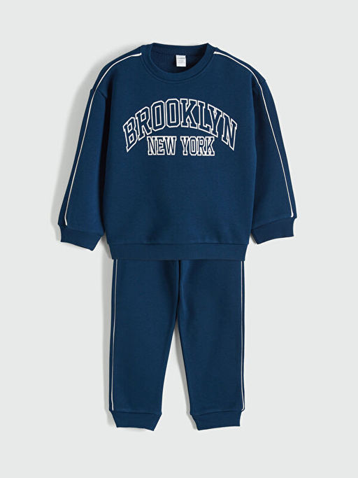 New York Bask?l? Erkek ?ocuk Kal?n Sweatshirt ve E?ofman Alt?
