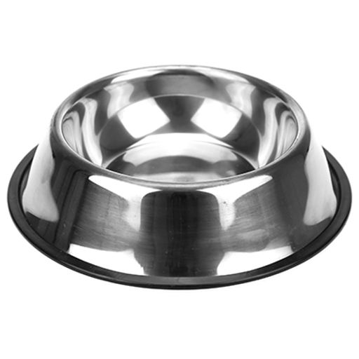 Миска для кормления животных из нержавеющей стали 0,55л, д21,5см, h5см, основание ПВХ (Китай)