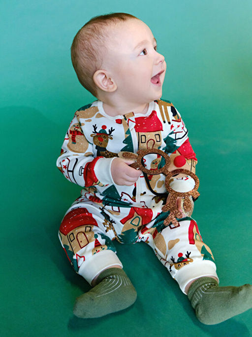 Bisiklet Yaka Uzun Kollu Bask?l? Erkek Bebek Tulum - Waikiki фото 3