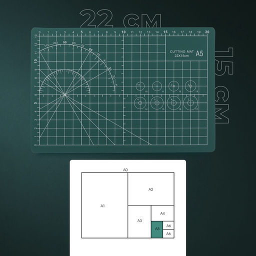 Мат для резки, трёхслойный, односторонний, 22×15 см, А5, зелёный