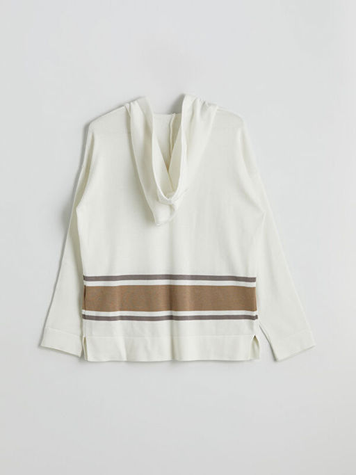 Kap??onlu Renk Bloklu Oversize Kad?n Triko Kazak