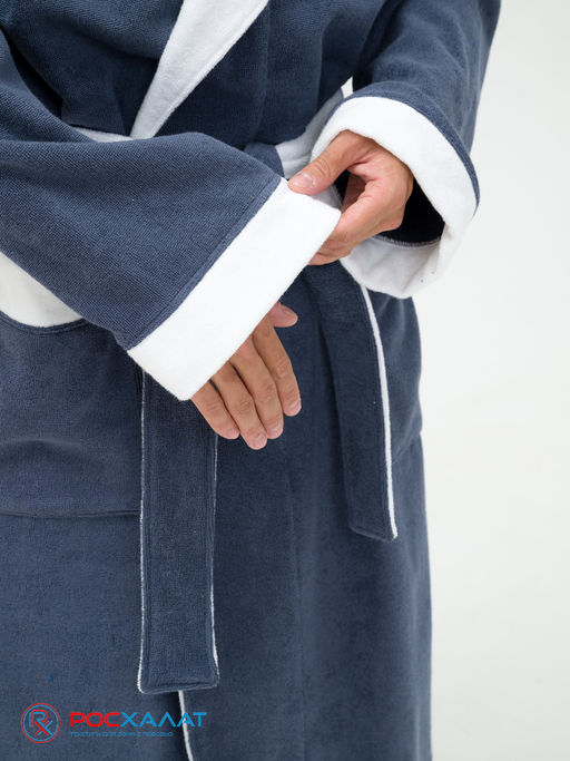 Мужской махровый халат с капюшоном с белой отделкой серый+белый МЗ-05-1 (84) - Росхалат фото 12