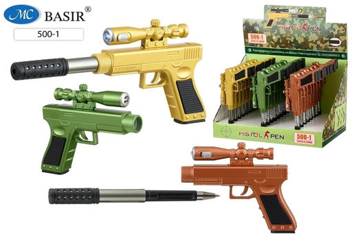 Ручка шар. "Пистолет" (500-1) синяя, цветной корпус в виде пистолета с прицелом