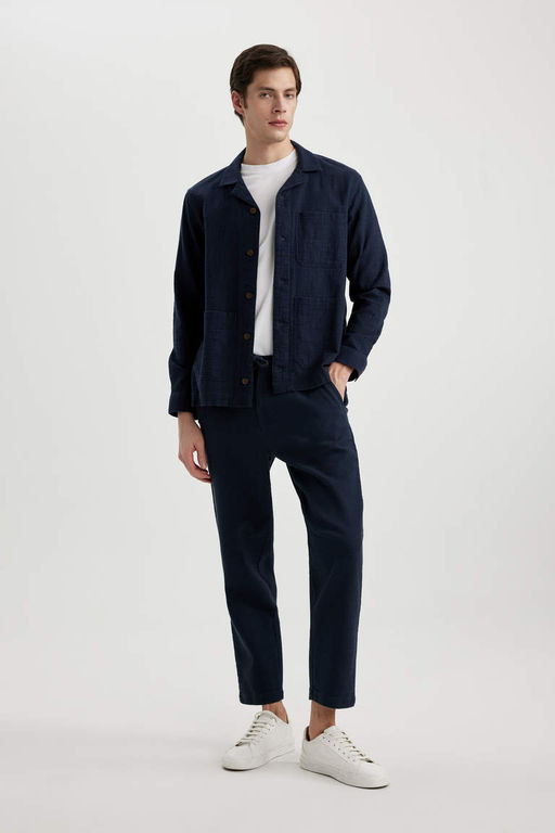 Yazl?k Jogger Pantolon Regular Fit Normal Kesim Keten Gorunumlu Duz Paca Pamuklu Cepli - Defacto фото 8