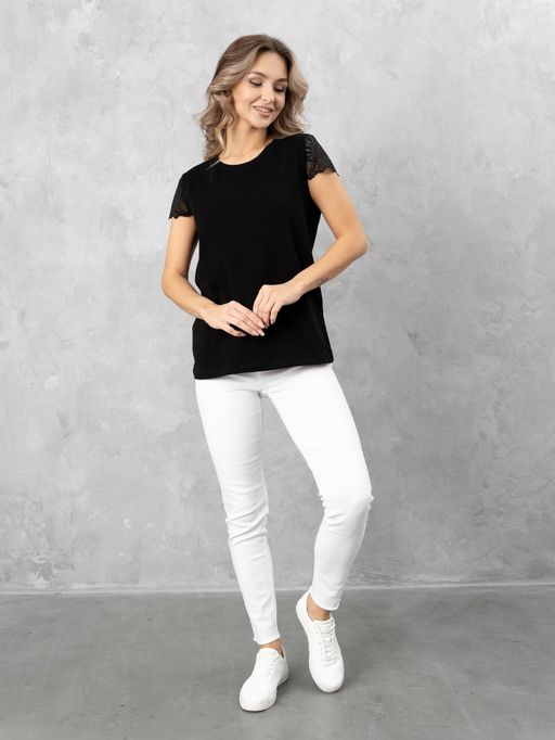 Футболка с КРУЖЕВОМ хлопок 95%, лайкра 5%,черная - Binita фото 4