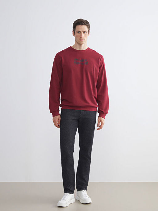 Bisiklet Yaka Bask?l? Erkek Sweatshirt