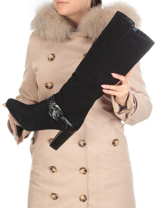 02-MB051-211M BLACK Сапоги зимние женские (натуральная замша, натуральный мех (еврозима))