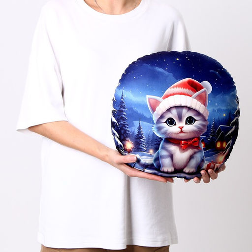 Подушка круглая Котёнок в шапке - Mni mnu фото 5