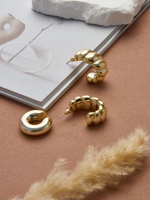 Серьги и каффы QF Плетённый бублик, набор, цвет золото  фото 4