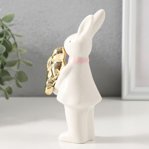 Фигурка керамика «Зайка белая с золотым зайчонком», 6.5×4.5×13.5 см