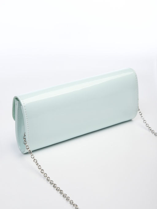 Сумка-клатч женская вечерняя на магните, на длинной цепочке, лаковая, однотонная, чёрная