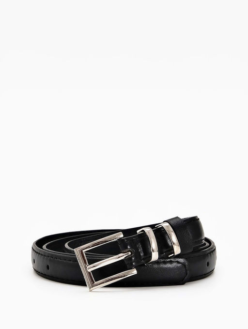 Ремень женский тонкий, 110×2 см, пряжка металл, серебристая, чёрный
