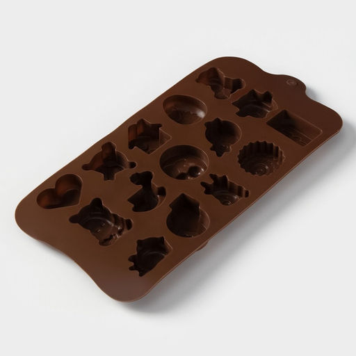 Цена за 2 шт. Форма для конфет и шоколада Доляна Счастье есть, силикон, 21?11?1.5 см, 15 ячеек, коричневый  фото 4