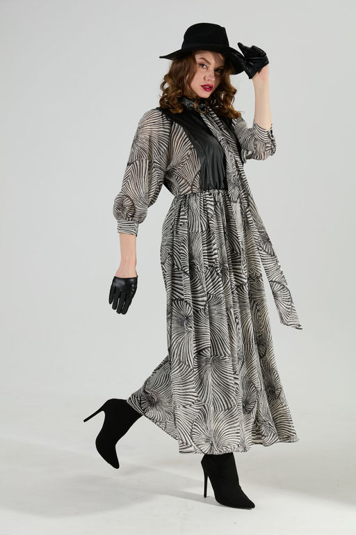 Платье NIKVA н1010-1а чёрный и чёрно-белые ракушки