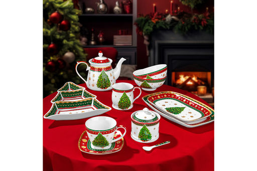 Салатник 1,7 л 20*20*7,5 см Новогодняя елка зеленый узор, фарфор NEW BONE CHINA - Elan gallery фото 4