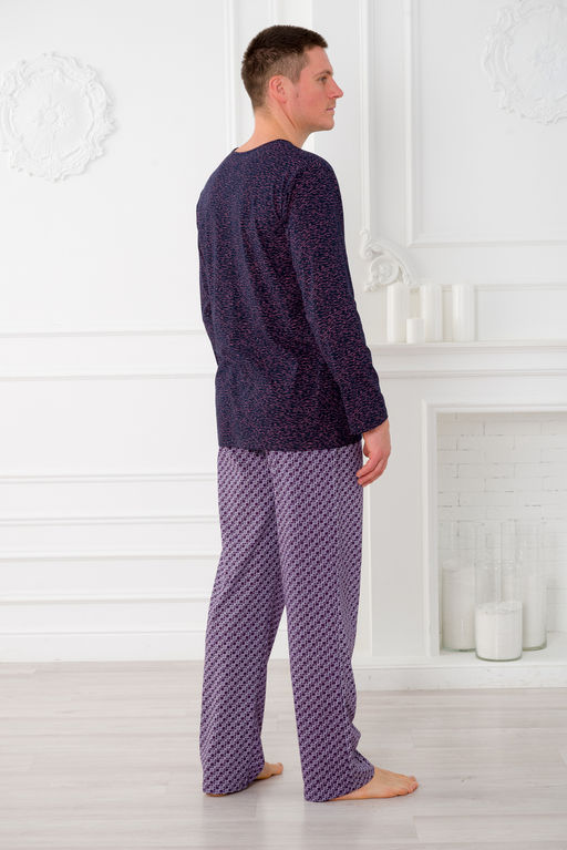 Пижама мужская из футболки с длинным рукавом и брюк из кулирки Генри геометрия макси - Амадэль фото 7