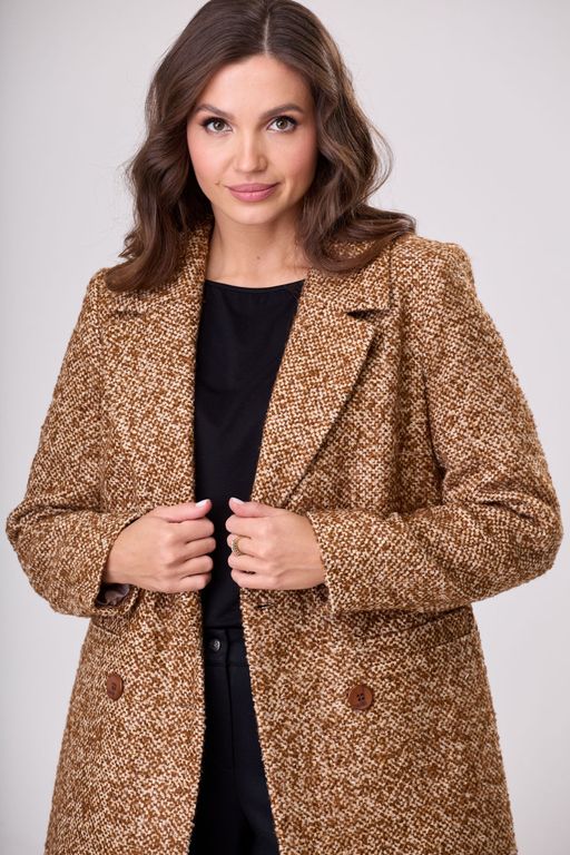 Пальто БелЭльСтиль 841 клетка серая  фото 65