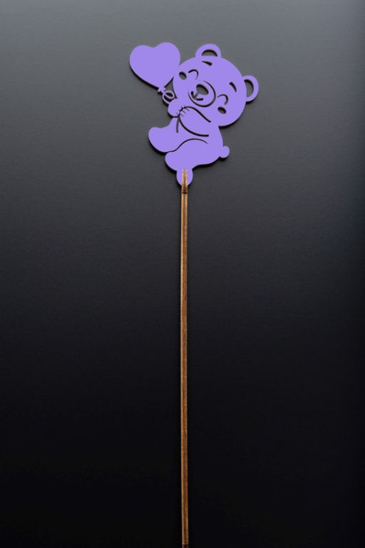 Топпер 5 шт "Мишка с сердцем" №49, лиловый, фанера (72*80*4 мм)