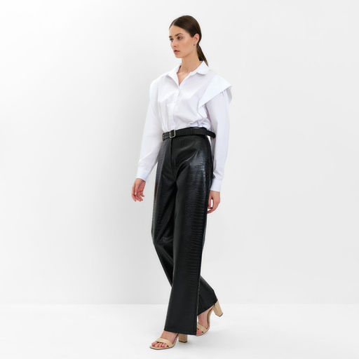 Брюки женские из экокожи прямые MINAKU: Eco leather, чёрные, размер 42