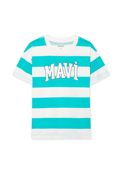 Mavi Logo Bask?l? Mavi ?izgili Ti??rt