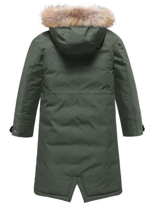 Парка зимняя подростковая для девочки с капюшоном и мехом темно-зеленого цвета 9536TZ - Valianly фото 9