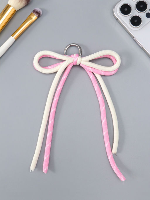 Цена за 3 шт. Брелок на карабине "Двойной бант" розово-белый 20х9,5х1 см