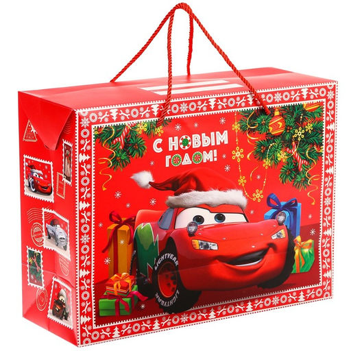 Пакет-коробка, 19 х 40 х 30 см С Новым Годом!, Тачки
