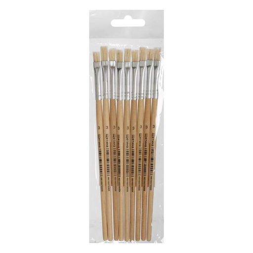 Цена за 10 шт. Кисть для рисования, щетина, № 3, плоская, деревянная ручка, международный размер