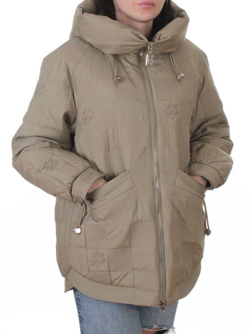 A05 BEIGE/GREEN Куртка стеганая зимняя женская (150 гр. холлофайбер)
