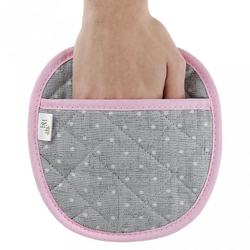 Прихватка с запахом 19х19см "Горошек на льне", форма "Яблоко", рогожка 171г/м2, хлопок 100%, наполнитель - ватин 280г/м2, на пластмассовом подвесе, "Домашняя мода" (Россия)