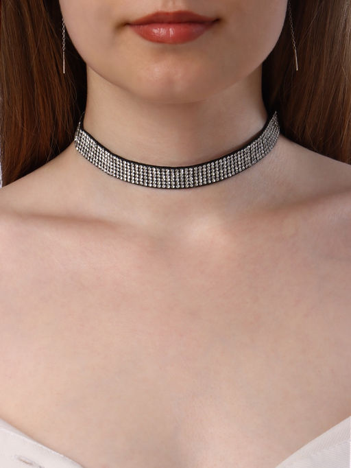 Чокер Грация искр, тонкий, цвет черно-серебряный, L=30 см